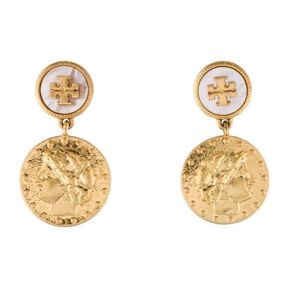 Tory Burch Jewelry - NWT Tory Burch Gold and White mother or pearl coin Drop Earrings